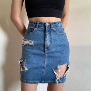 BDG Denim Distressed Skirt